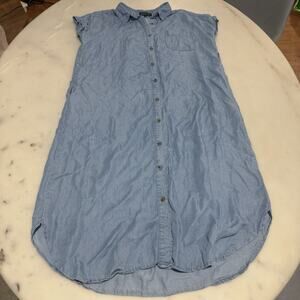 August Sky M 100% Lyocell Soft Denim Shirt Dress Midi Minimalist Flowy Capsule